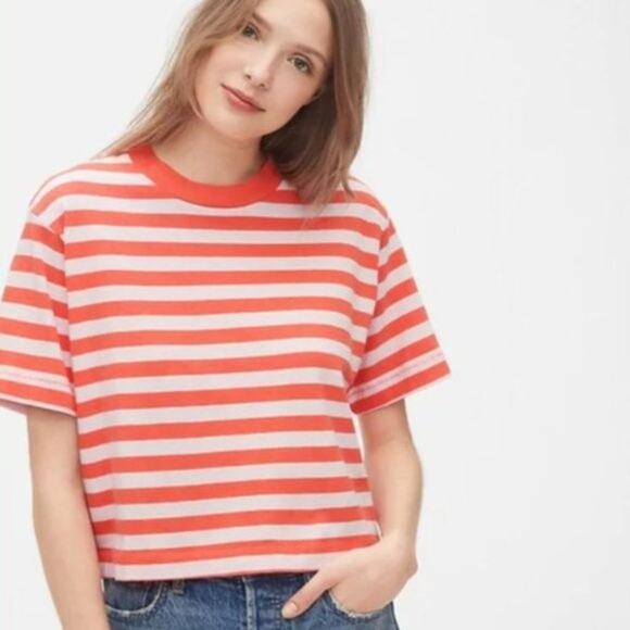 GAP Coral Cropped Striped T-Shirt Size XLarge - Picture 4 of 4